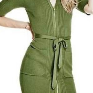 GUESS | Kaden Ribbed  Sweater Dress Gold Zip